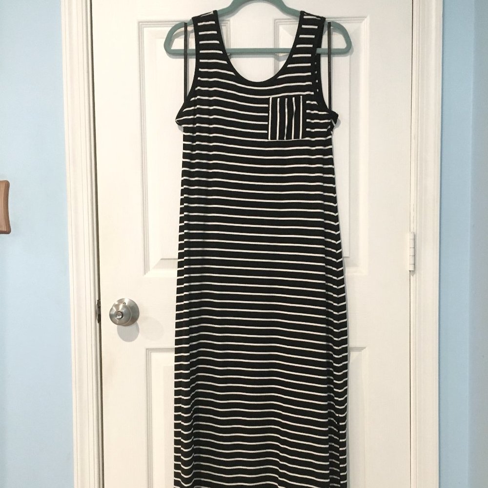 Joan Vass Black and White Striped Tank-Top Maxi Dress